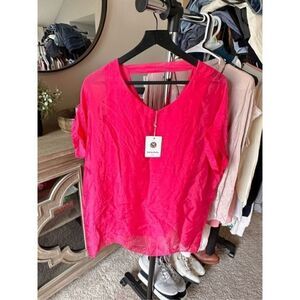Sugar Babe NWT Hot Pink Sheer Blouse Short Sleeve Women’s Size Small